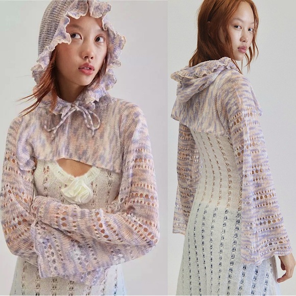 🍓[ UO ] Hannah Hooded Bolero Shrug Sweater with Flare Sleeves - Picture 1 of 10